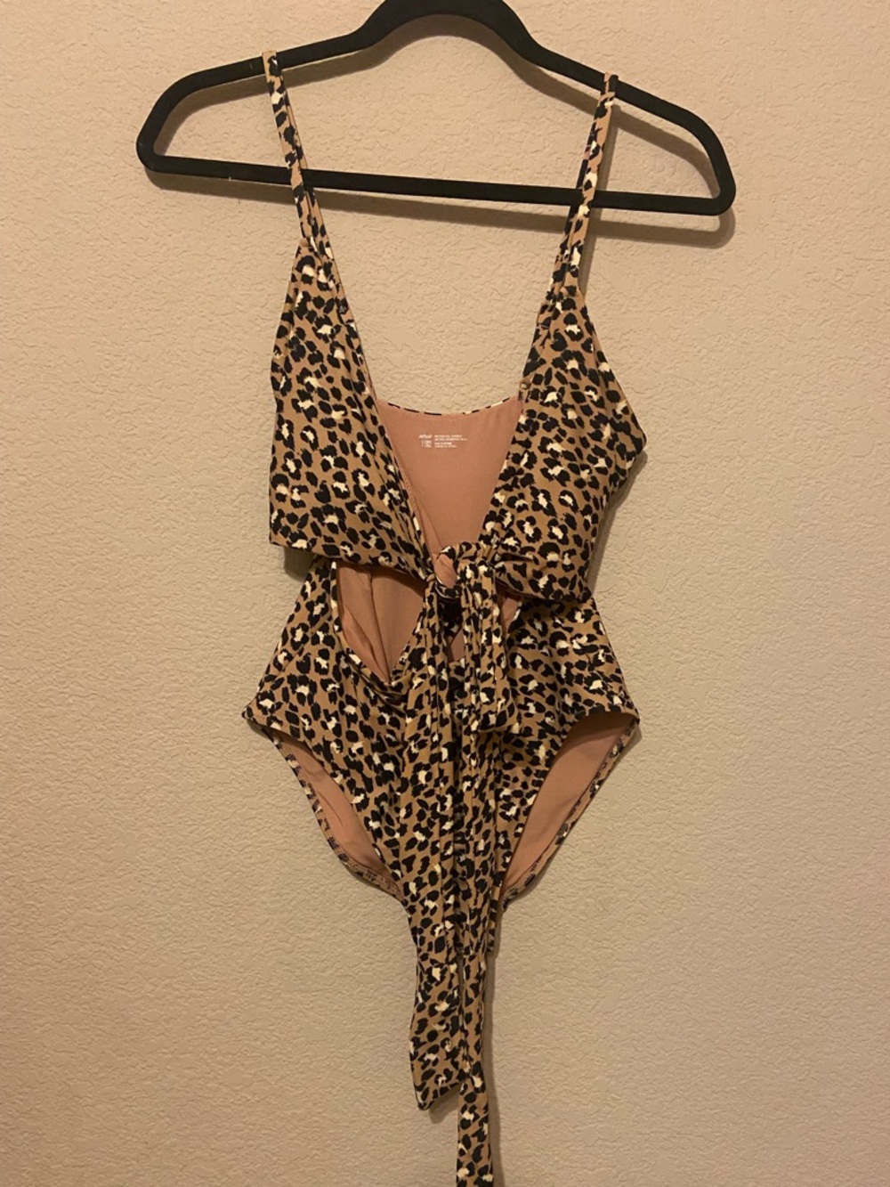 Aerie Women's One Piece Wrap Swimsuit Cheetah Print, Size small Long cutout tie